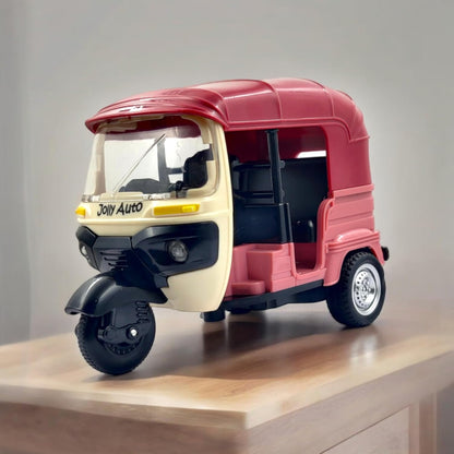 AUTO RICKSHAW TOY, WITH PULL BACK ACTION CITY TRAFFIC VEHICLES PUBLIC TRANSPORT TOY WITH LIGHT AND SOUND FOR AGED 3 4 5 6 BOYS AND GIRLS, KIDS PARTY FAVOURS GIFTS