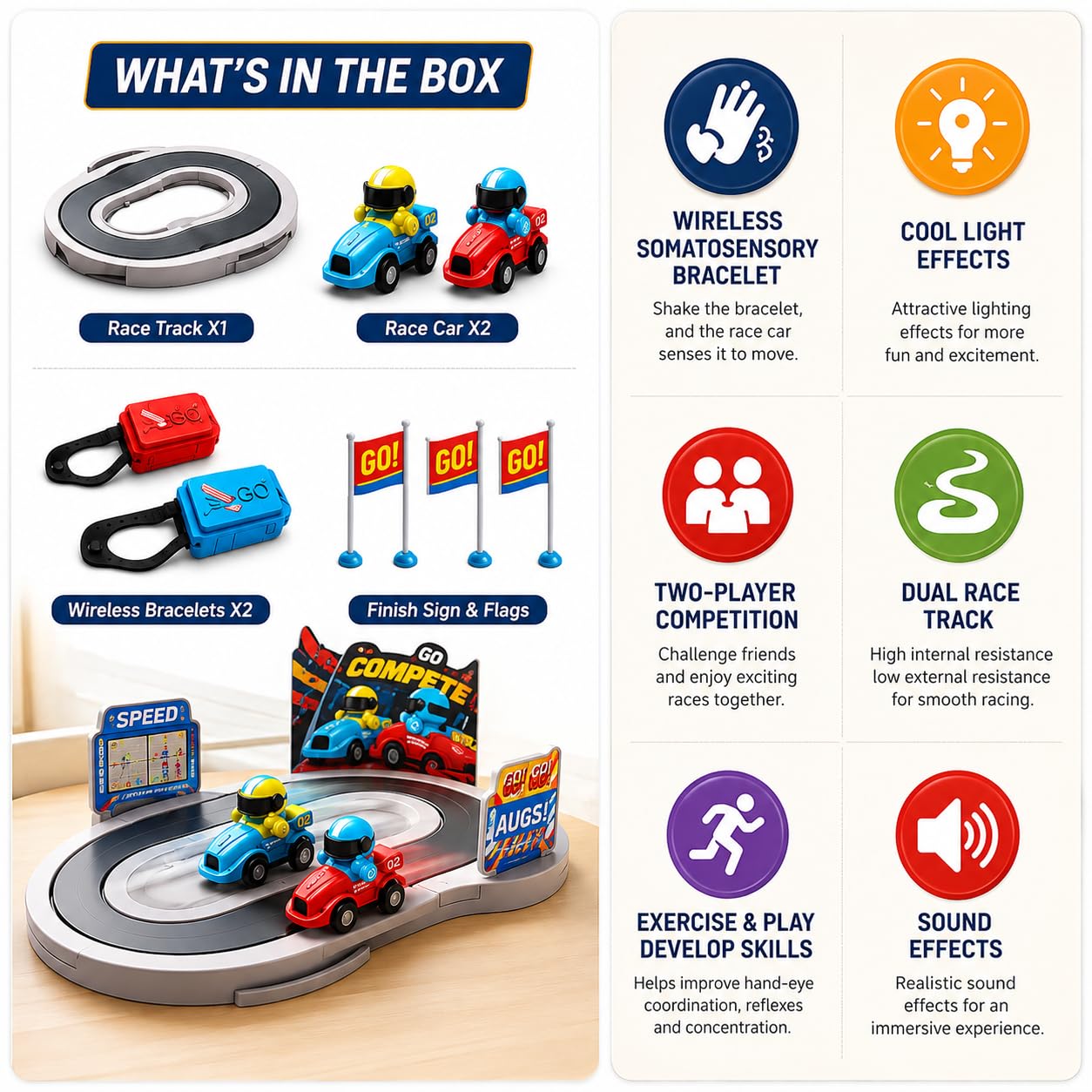 Two-Player Battle Wireless Motion Sensing Racing Track Toy Set