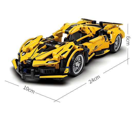 Yellow Ferrari 1:18 Scale Racing Pull-Back Supercar Building Blocks Set