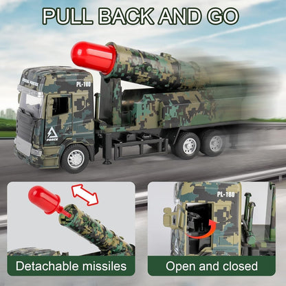 PULL BACK & GO MISSILE LAUNCHER TRUCK FOR KIDS - MISSILE VEHICLE MODEL FOR CHILDREN BOYS GIRLS - MILITARY DIE CAST FIGHTING TRUCK GIFT FOR BOYS - ARMY OPERATIONS METAL TRUCK TOY  [SIZE:-21CM*11CM*7CM]