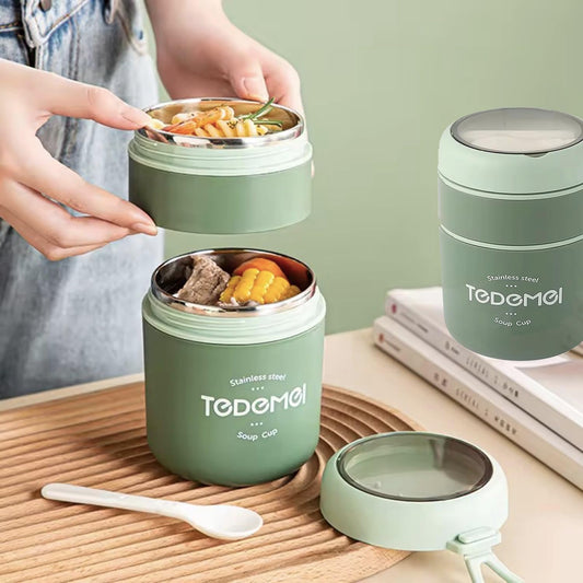 2 Container Portable Thermal Lunch Box with Stainless Steel