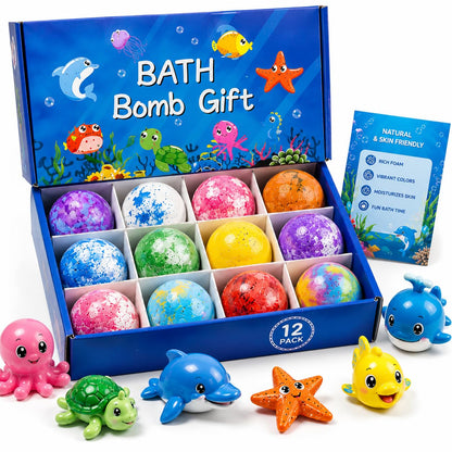 Giggle Tree Bath Bombs for Kids Gift Set, 12 ocean-themed fizzers