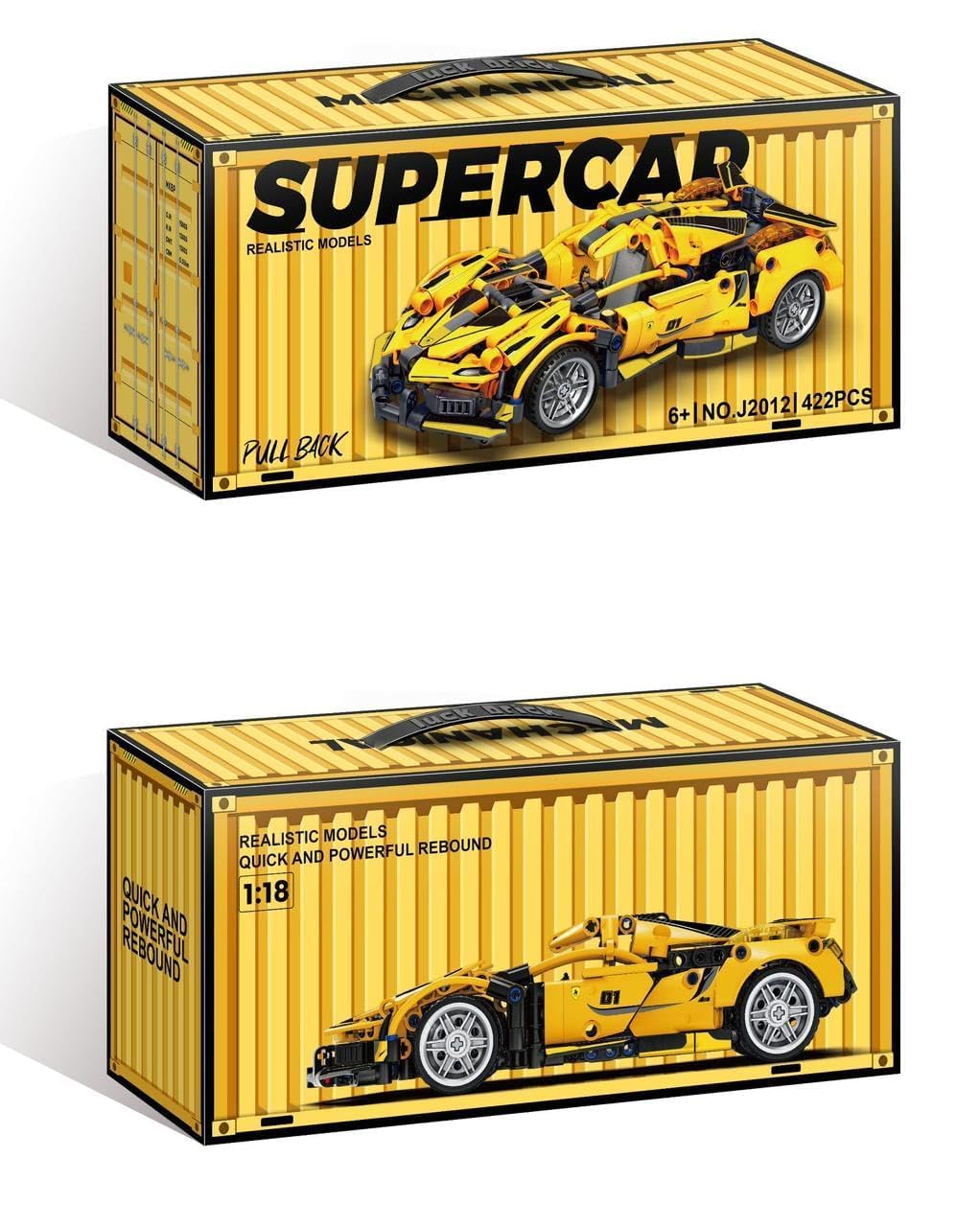 Yellow Ferrari 1:18 Scale Racing Pull-Back Supercar Building Blocks Set
