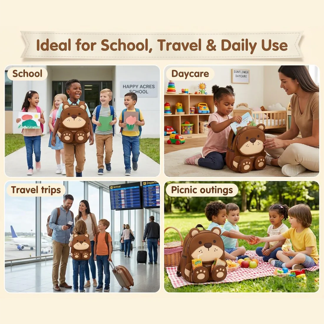3D Animal Kids School Bag | Lightweight Toddler Backpack