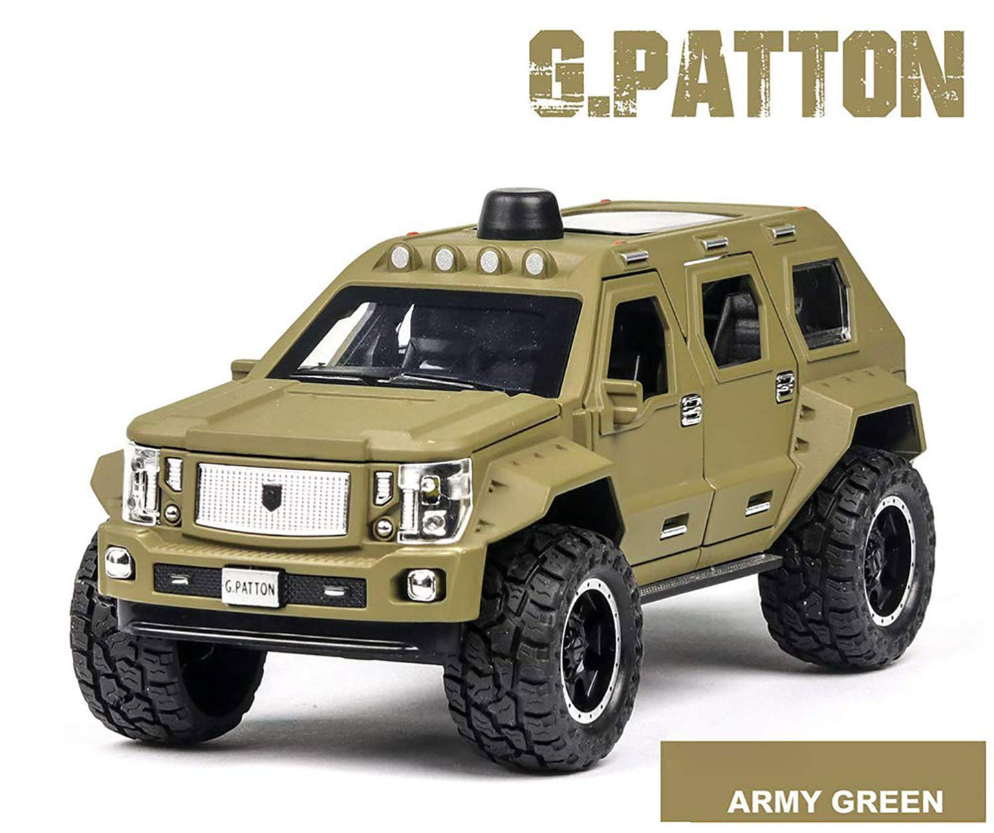 BIG SIZE G-PATTON 1:24 DIECAST METAL PULLBACK TOY CAR WITH OPENABLE DOORS & LIGHT, MUSIC BOYS CAR FOR KIDS BEST TOYS GIFTS TOYS FOR KIDS [SIZE:-19.6CM*8.3CM*8.3CM]【 MULTICOLOR 】