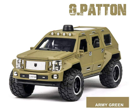 BIG SIZE G-PATTON 1:24 DIECAST METAL PULLBACK TOY CAR WITH OPENABLE DOORS & LIGHT, MUSIC BOYS CAR FOR KIDS BEST TOYS GIFTS TOYS FOR KIDS [SIZE:-19.6CM*8.3CM*8.3CM]【 MULTICOLOR 】