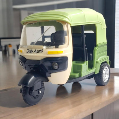 AUTO RICKSHAW TOY, WITH PULL BACK ACTION CITY TRAFFIC VEHICLES PUBLIC TRANSPORT TOY WITH LIGHT AND SOUND FOR AGED 3 4 5 6 BOYS AND GIRLS, KIDS PARTY FAVOURS GIFTS