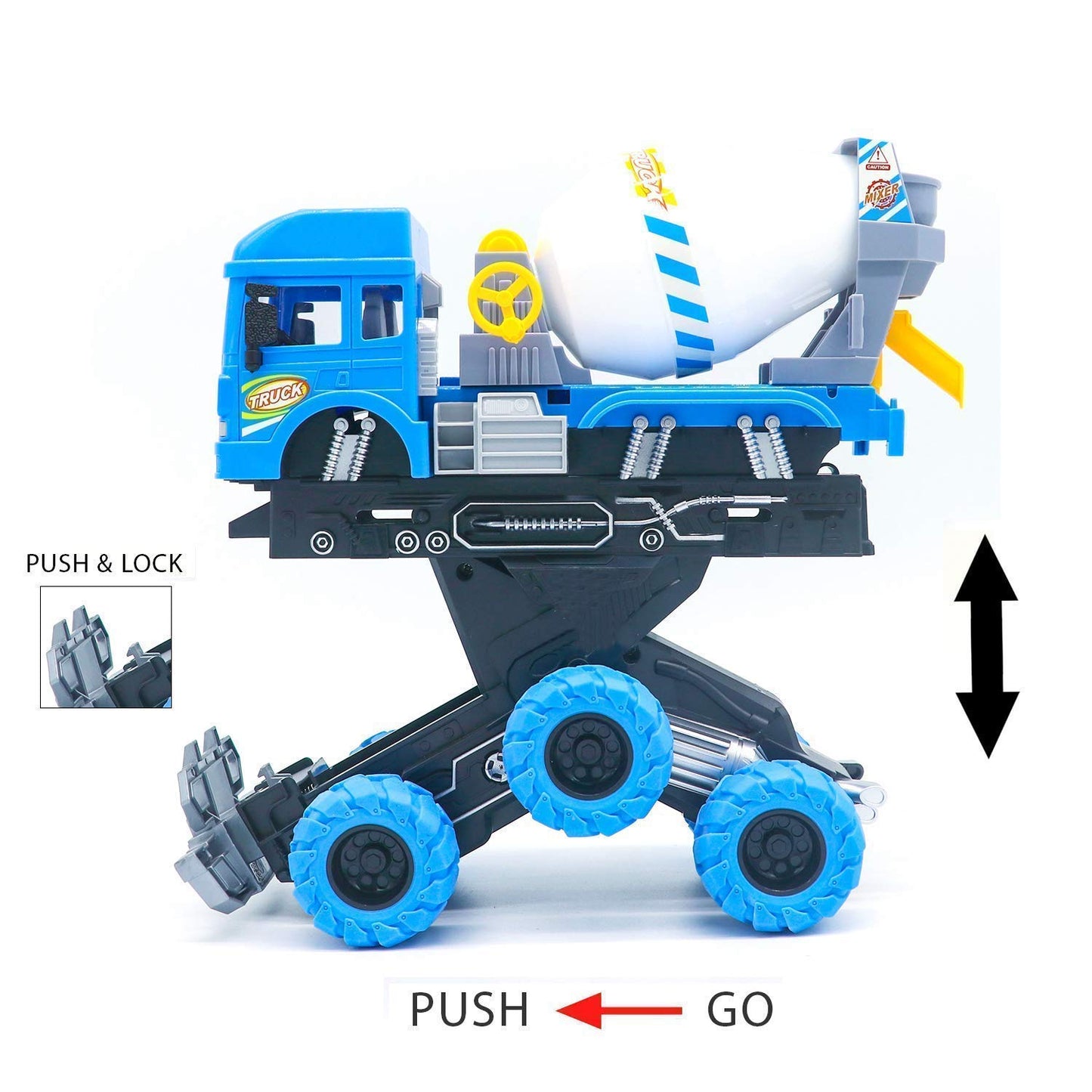 BIG SIZE HEAVY 6X6 PULL BACK DEFORMATION CONSTRUCTION TRUCK VEHICLE TOY FOR KIDS FRICTION POWERED WHEEL SOUND AND LIGHT EFFECT TOY TRUCK FOR 3+ YEARS OLD BOYS GIRLS (CEMENT MIXER TRUCK) [SIZE:-24.5CM*17CM*11.5CM]
