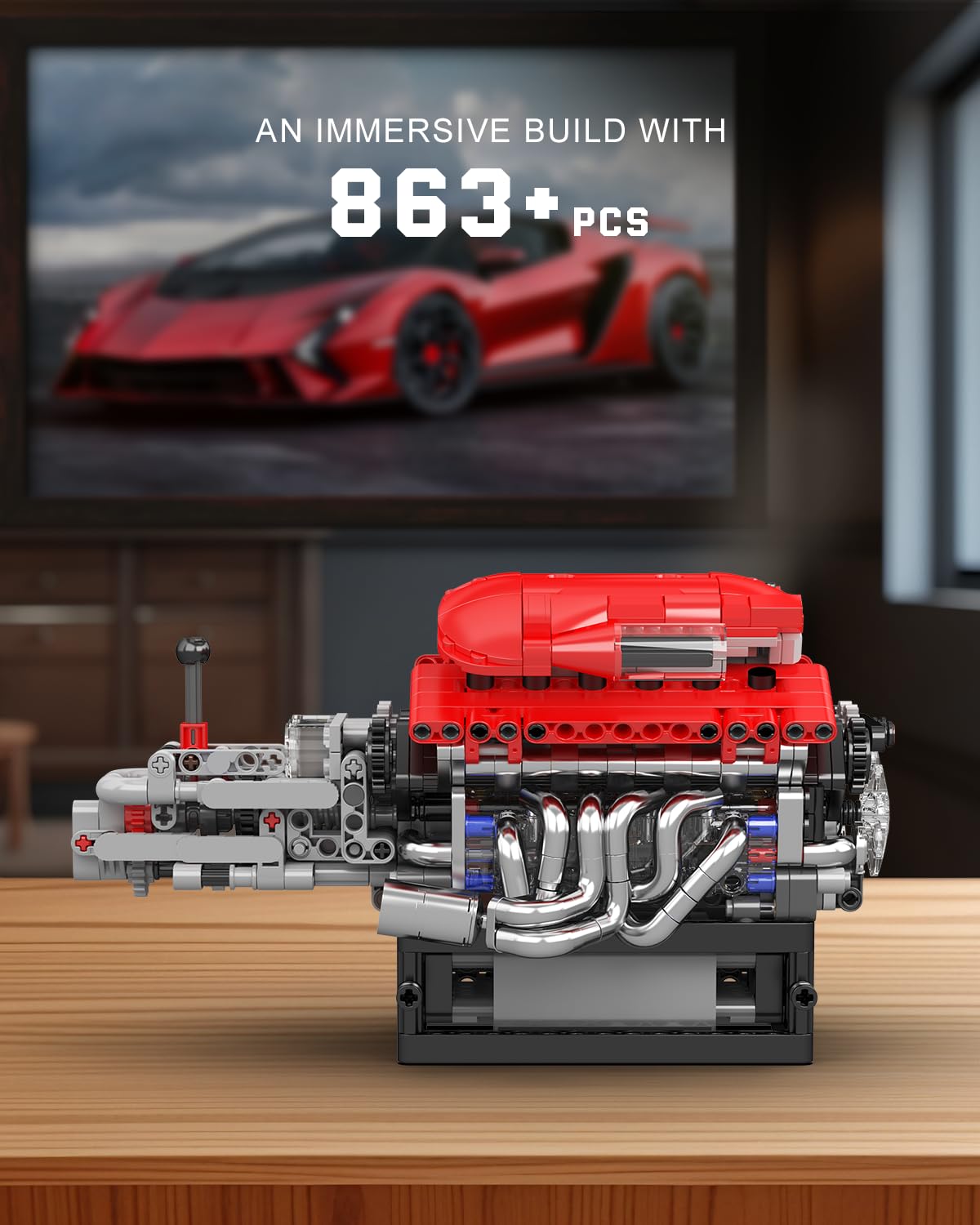Mould King 10226 V12 Supercar Engine with Transmission Building Set | 863 Pcs