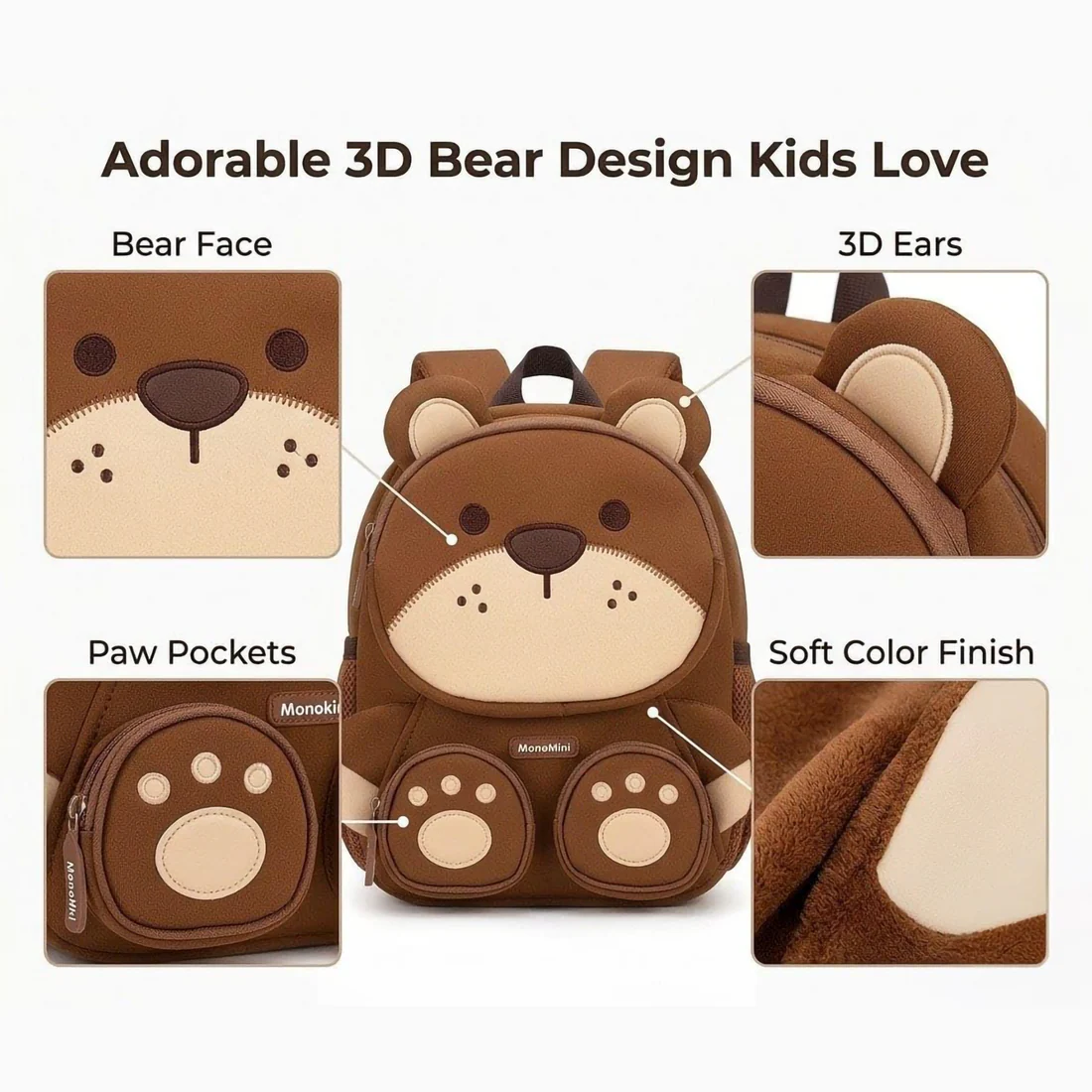 3D Animal Kids School Bag | Lightweight Toddler Backpack