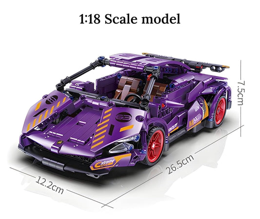 Purple Lambo 1:18 Scale Racing Pull-Back Supercar Building Blocks Set