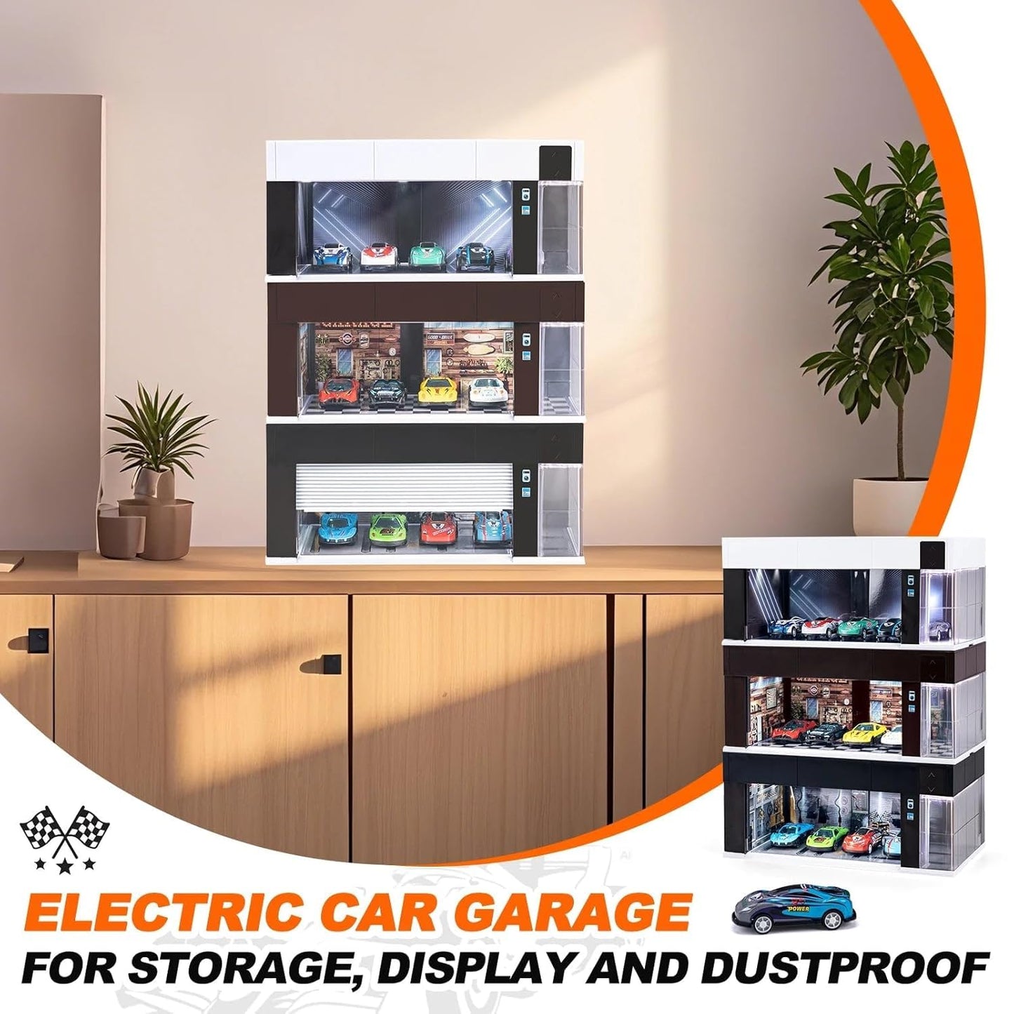 Garage Display Case with Voice Control, LED Lighting, Dustproof Design for Diecast Models