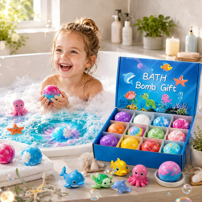 Giggle Tree Bath Bombs for Kids Gift Set, 12 ocean-themed fizzers