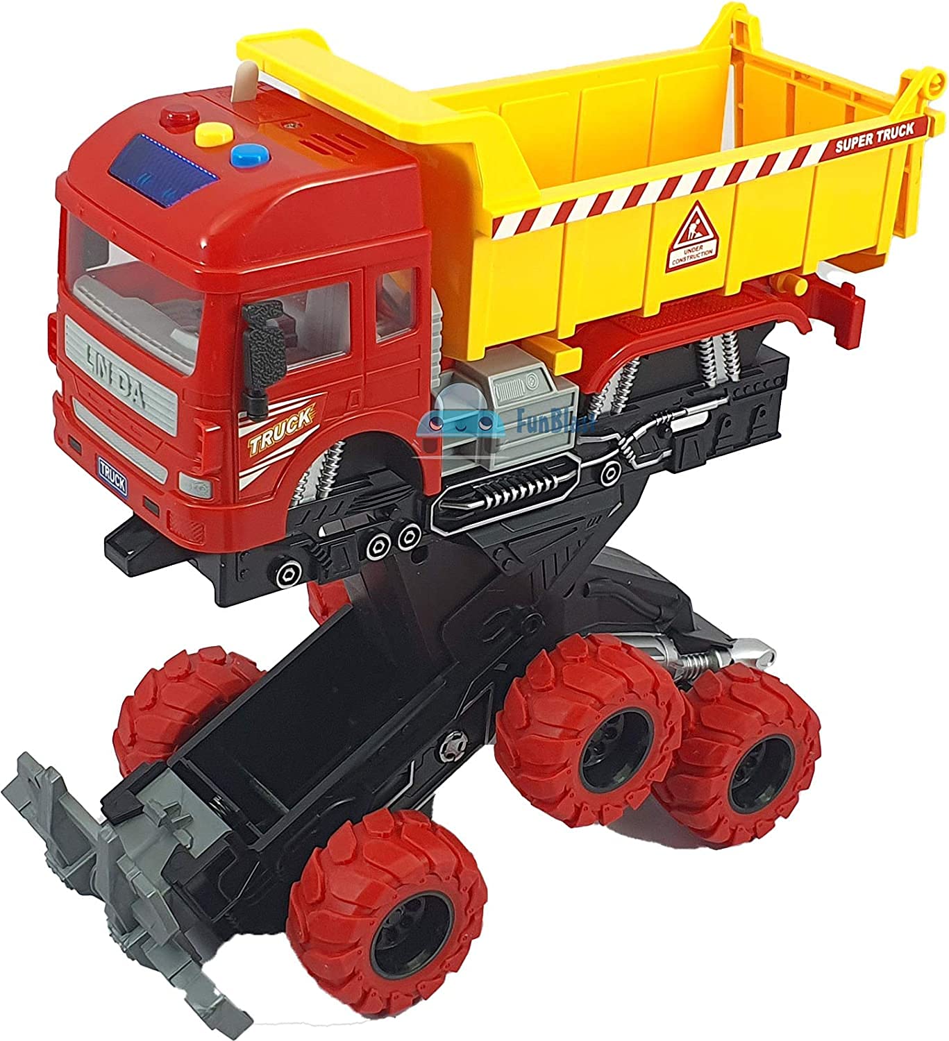 BIG SIZE 6X6 WHEEL DUMPER TRUCK PULL BACK CONSTRUCTION TRUCK VEHICLE TOY FRICTION POWERED WHEEL SOUND AND LIGHT EFFECT TOY TRUCK FOR KIDS [Size : 23Cm*15.5Cm*11.5Cm]