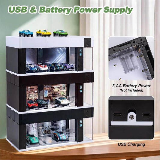 Garage Display Case with Voice Control, LED Lighting, Dustproof Design for Diecast Models
