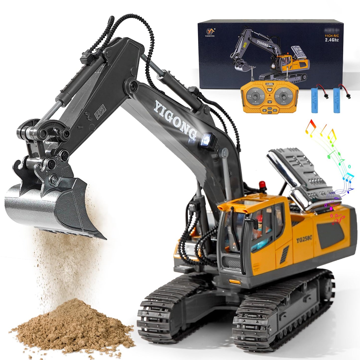 EXCAVATOR TOYS FOR BOYS 3-5 YEAR OLD REMOTE CONTROL DIGGER CONSTRUCTION TOYS RC VEHICLES TRACTOR SANDBOX TRUCK FOR BOYS 5-7 YEAR OLD [SIZE:-28CM*28CM*10.5CM]