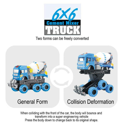 BIG SIZE HEAVY 6X6 PULL BACK DEFORMATION CONSTRUCTION TRUCK VEHICLE TOY FOR KIDS FRICTION POWERED WHEEL SOUND AND LIGHT EFFECT TOY TRUCK FOR 3+ YEARS OLD BOYS GIRLS (CEMENT MIXER TRUCK) [SIZE:-24.5CM*17CM*11.5CM]