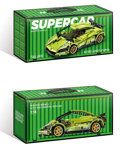 Green Lambo 1:18 Scale Racing Pull-Back Supercar Building Blocks Set