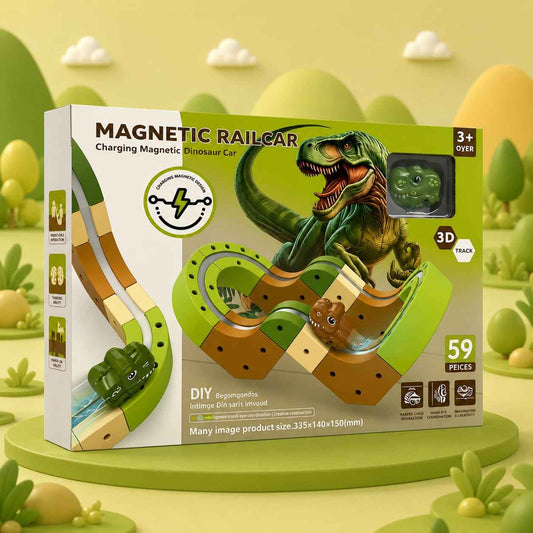 Magnetic Railcar Dinosaur Track Set for Kids 59 Pieces