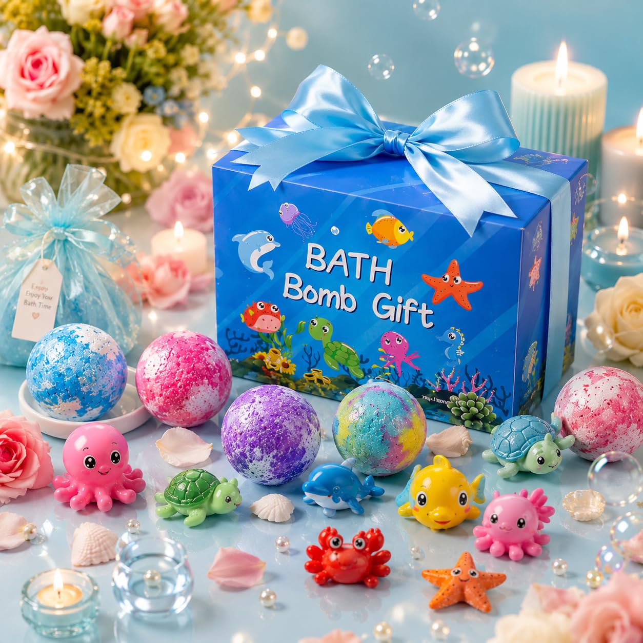Giggle Tree Bath Bombs for Kids Gift Set, 12 ocean-themed fizzers