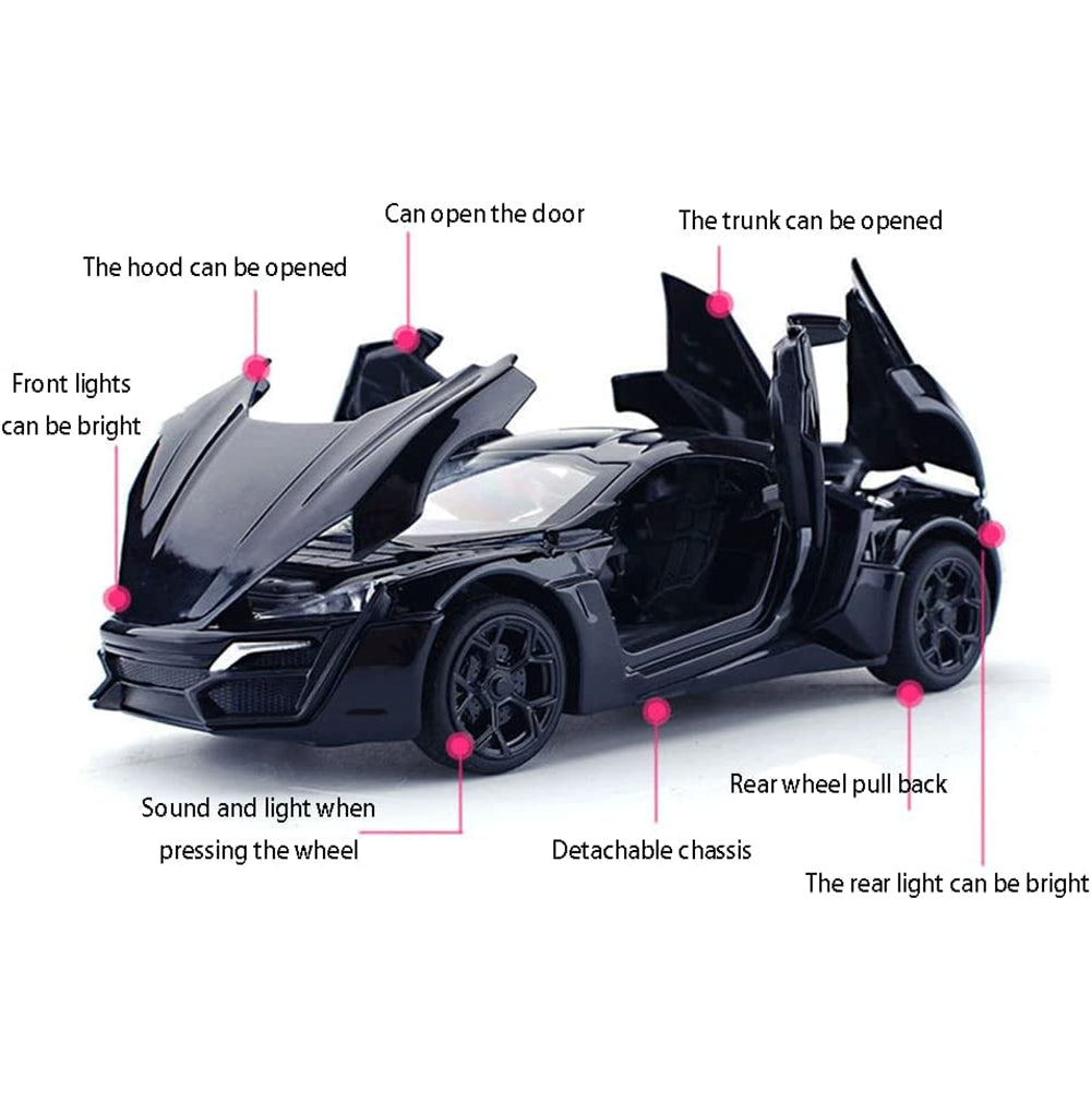 LYKAN HYPER SPORT 1:32 DIECAST METAL PULLBACK TOY CAR WITH OPENABLE DOORS & LIGHT, MUSIC BOYS CAR FOR KIDS BEST TOYS GIFTS TOYS FOR KIDS [SIZE:- 15.5CM*6CM*4.5CM]【 MULTICOLOR 】
