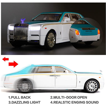 Rolls Royce Phantom White-Blue Scale Model Diecast Metalcar - All Size