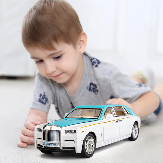 Rolls Royce Phantom White-Blue Scale Model Diecast Metalcar - All Size