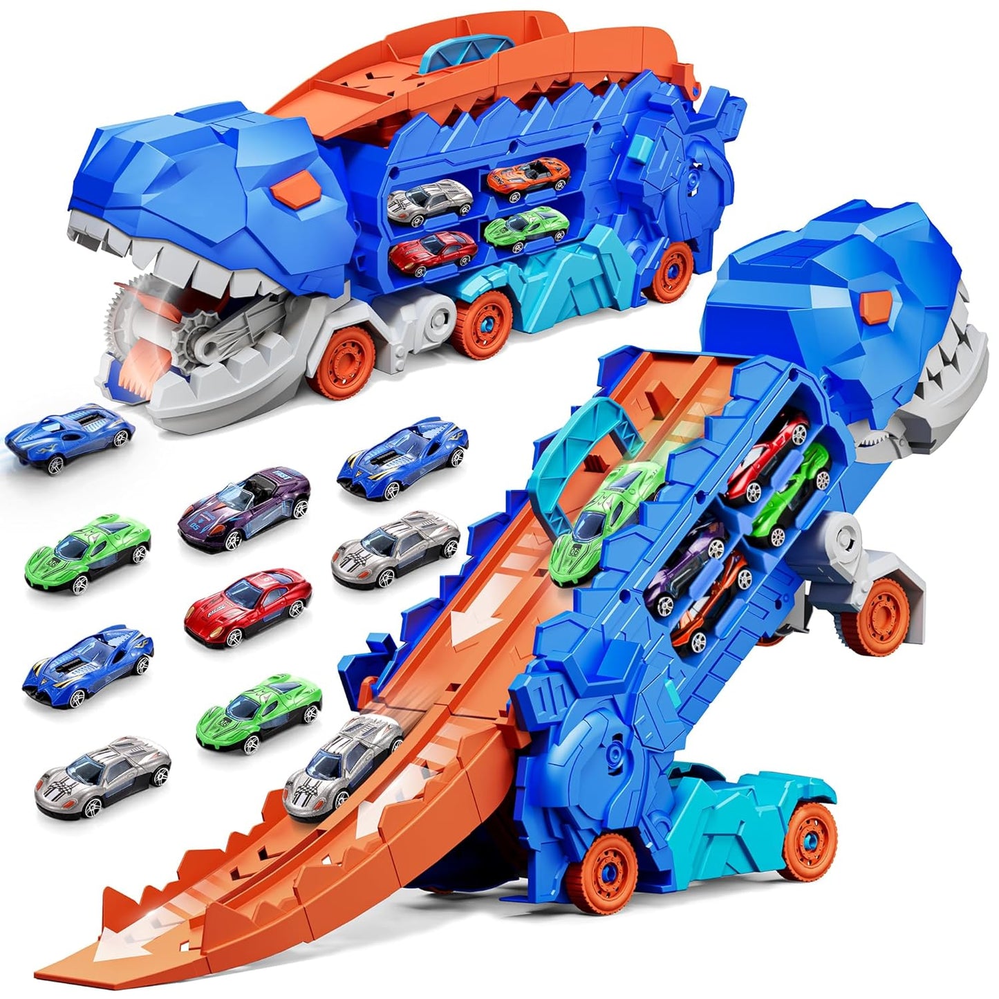 Dinosaur Transport Truck Toy with Foldable Sliding Race Track