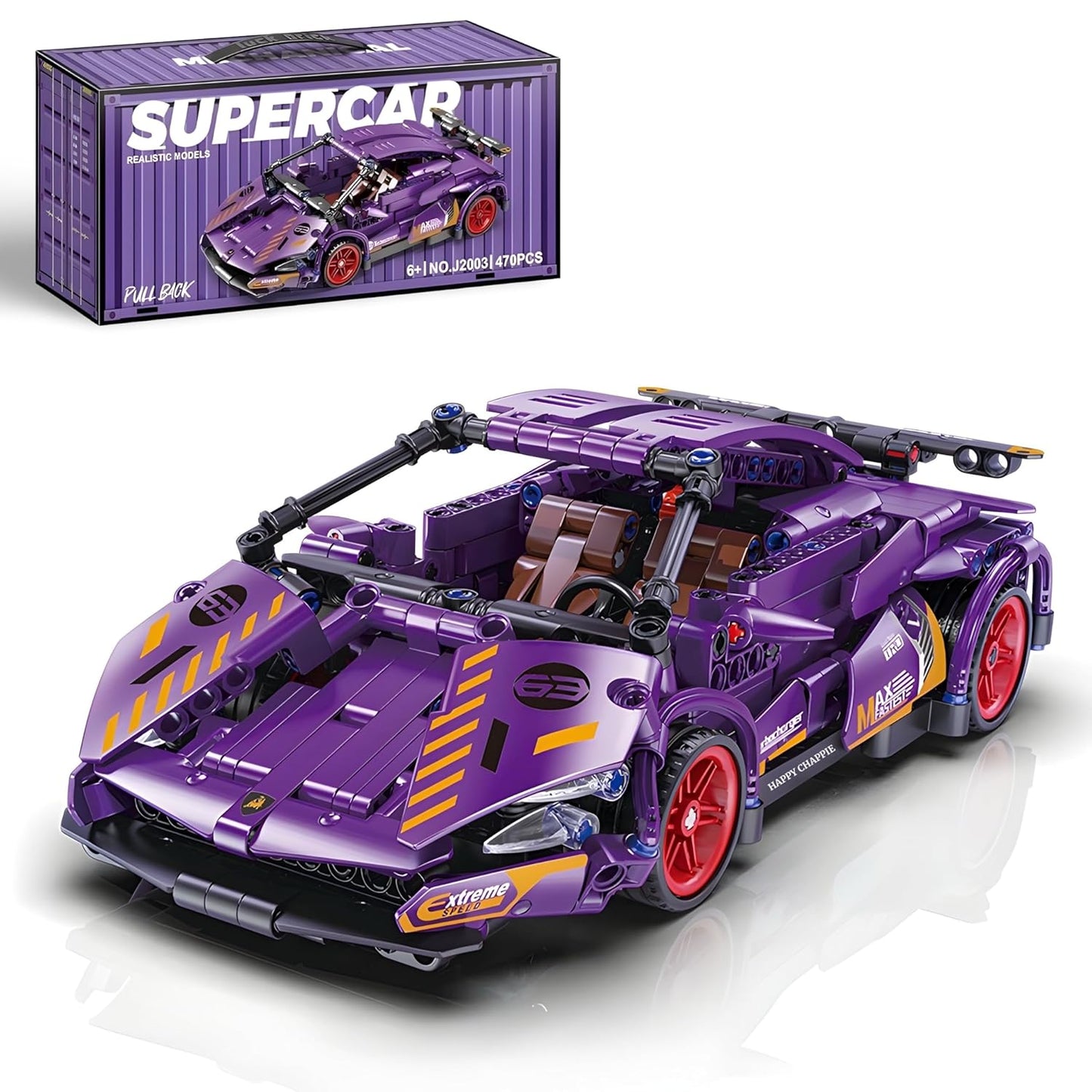 Purple Lambo 1:18 Scale Racing Pull-Back Supercar Building Blocks Set