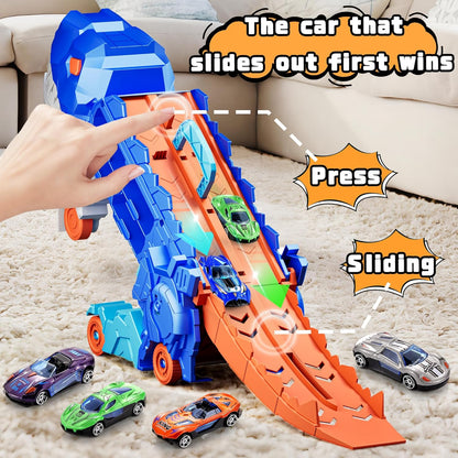 Dinosaur Transport Truck Toy with Foldable Sliding Race Track