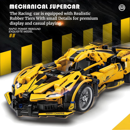 Yellow Ferrari 1:18 Scale Racing Pull-Back Supercar Building Blocks Set