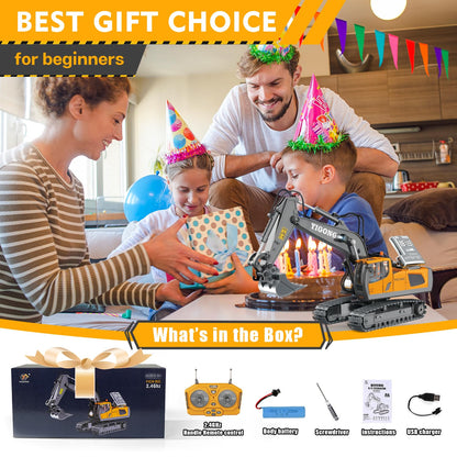 EXCAVATOR TOYS FOR BOYS 3-5 YEAR OLD REMOTE CONTROL DIGGER CONSTRUCTION TOYS RC VEHICLES TRACTOR SANDBOX TRUCK FOR BOYS 5-7 YEAR OLD [SIZE:-28CM*28CM*10.5CM]