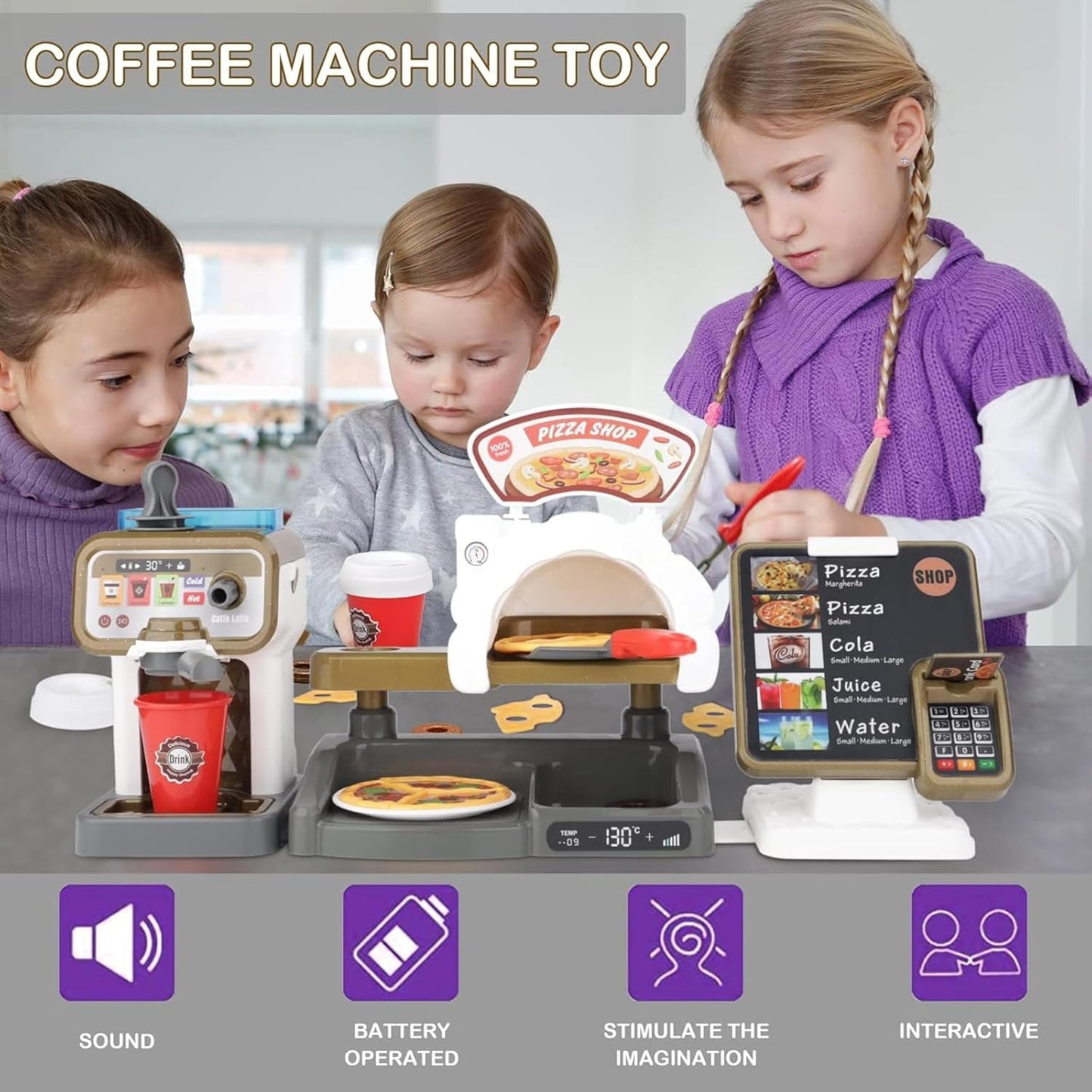 Pizza & Coffee Shop Playset with Cash Register
