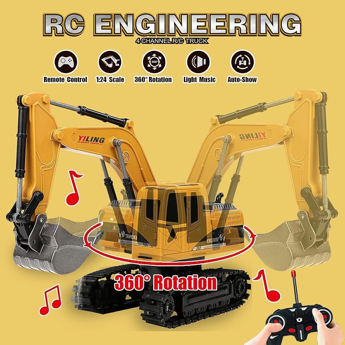 YJL engineering model alloy excavator toy 1:24 scale Construction Vehicle Toy