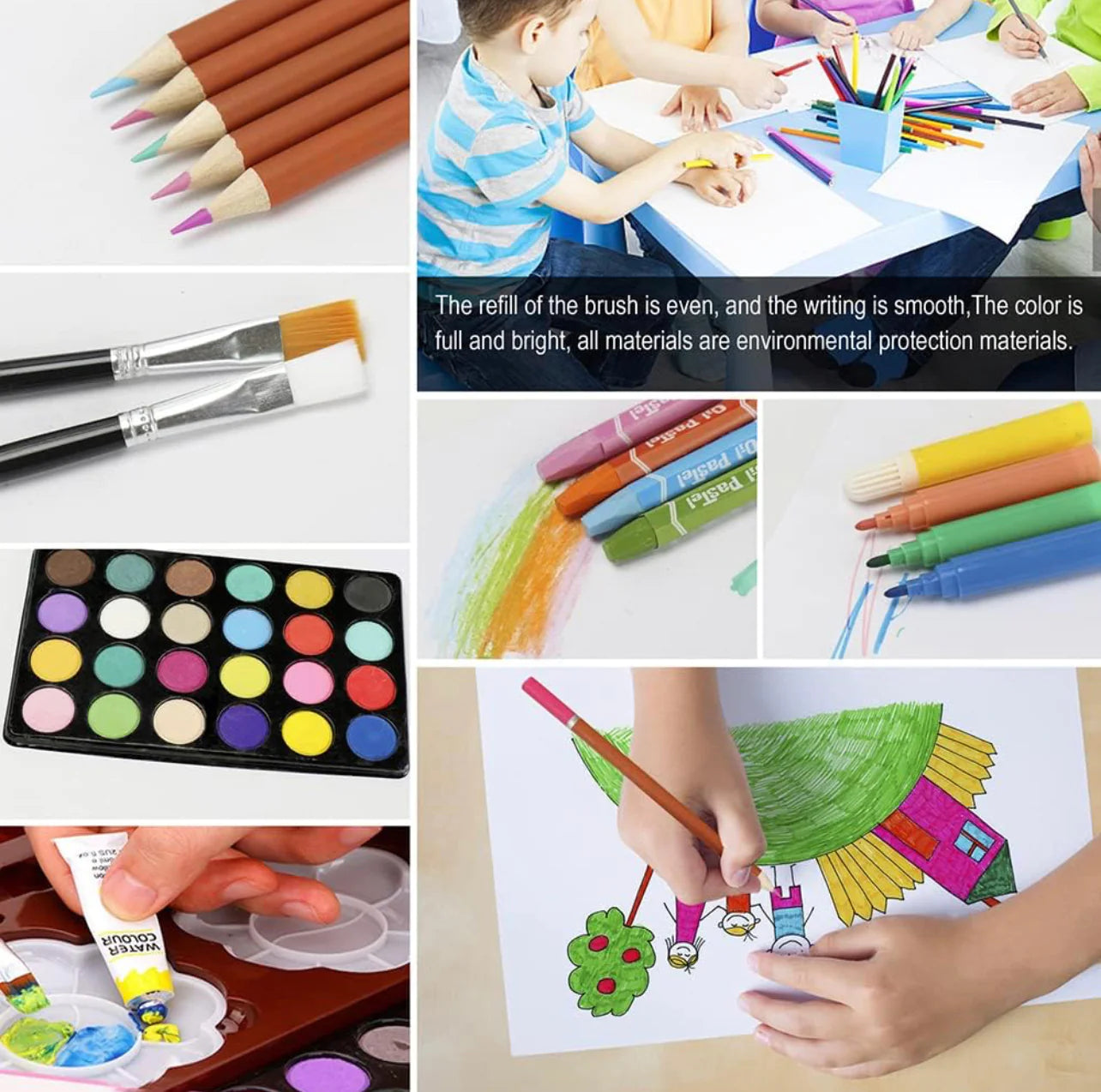 145 PIECES DRAWING COLOR KIT SKETCH COLOUR PENCIL SET OIL PASTELS COLOUR SET WATERCOLOR CAKES PAINT BRUSH SHARPENER ERASER STATIONARY ART SUPPLIES FOR ARTIST [SIZE:-34CM*23CM*8.5CM]