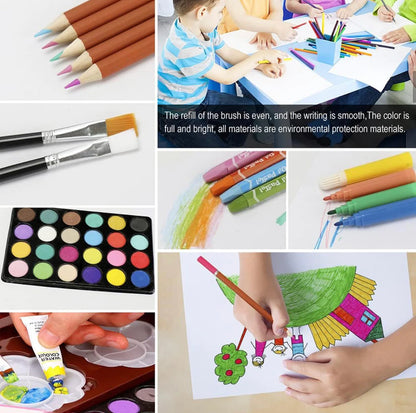 145 PIECES DRAWING COLOR KIT SKETCH COLOUR PENCIL SET OIL PASTELS COLOUR SET WATERCOLOR CAKES PAINT BRUSH SHARPENER ERASER STATIONARY ART SUPPLIES FOR ARTIST [SIZE:-34CM*23CM*8.5CM]