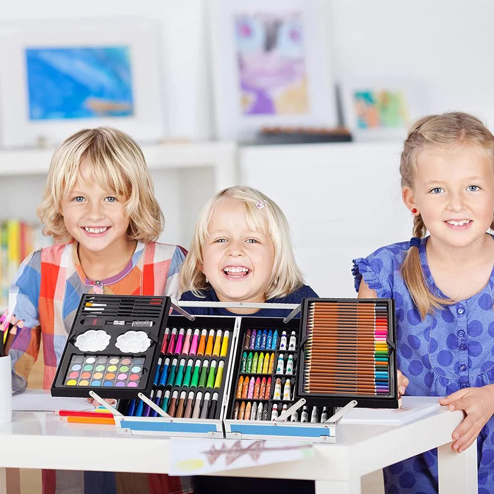 145 PIECES DRAWING COLOR KIT SKETCH COLOUR PENCIL SET OIL PASTELS COLOUR SET WATERCOLOR CAKES PAINT BRUSH SHARPENER ERASER STATIONARY ART SUPPLIES FOR ARTIST [SIZE:-34CM*23CM*8.5CM]