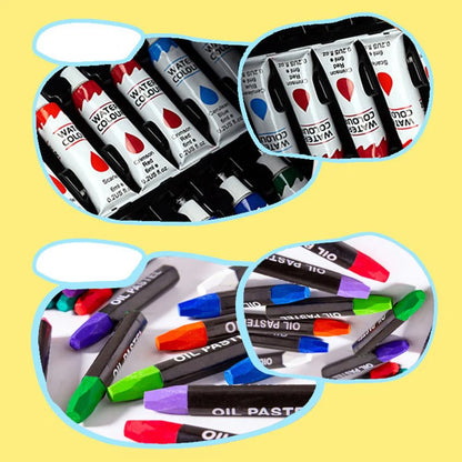 145 PIECES DRAWING COLOR KIT SKETCH COLOUR PENCIL SET OIL PASTELS COLOUR SET WATERCOLOR CAKES PAINT BRUSH SHARPENER ERASER STATIONARY ART SUPPLIES FOR ARTIST [SIZE:-34CM*23CM*8.5CM]