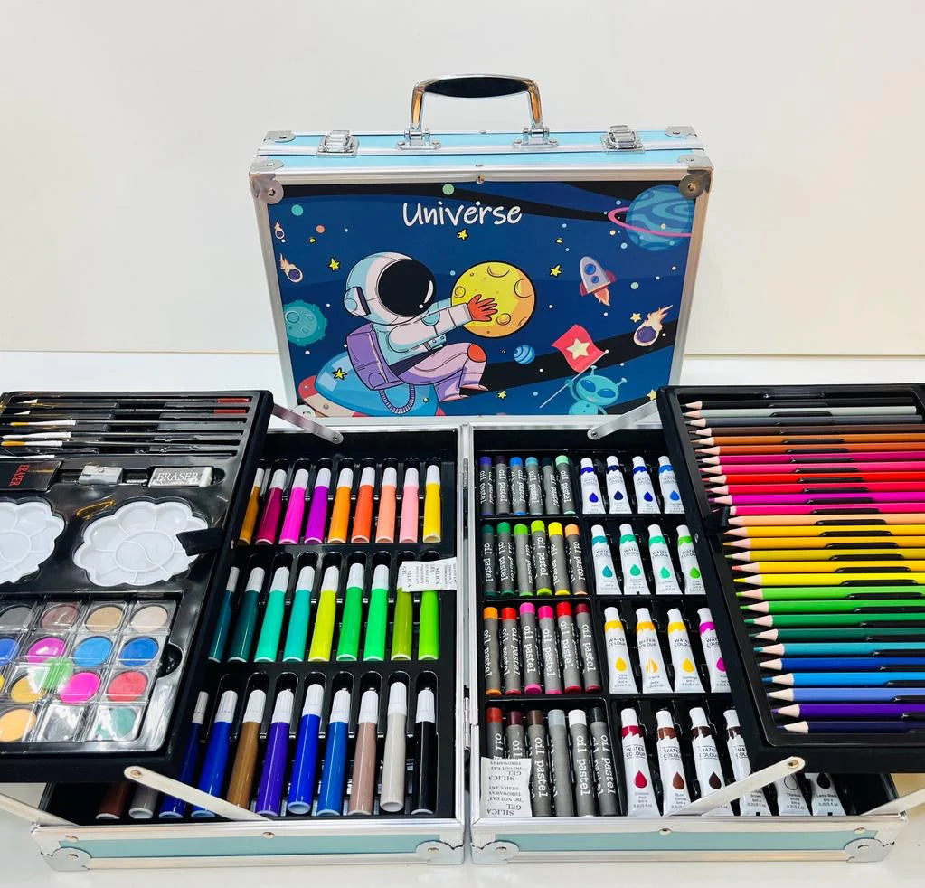 145 PIECES DRAWING COLOR KIT SKETCH COLOUR PENCIL SET OIL PASTELS COLOUR SET WATERCOLOR CAKES PAINT BRUSH SHARPENER ERASER STATIONARY ART SUPPLIES FOR ARTIST [SIZE:-34CM*23CM*8.5CM]