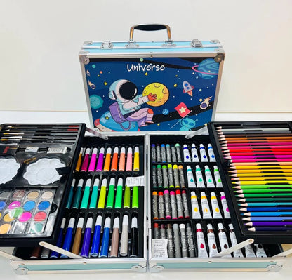 145 PIECES DRAWING COLOR KIT SKETCH COLOUR PENCIL SET OIL PASTELS COLOUR SET WATERCOLOR CAKES PAINT BRUSH SHARPENER ERASER STATIONARY ART SUPPLIES FOR ARTIST [SIZE:-34CM*23CM*8.5CM]
