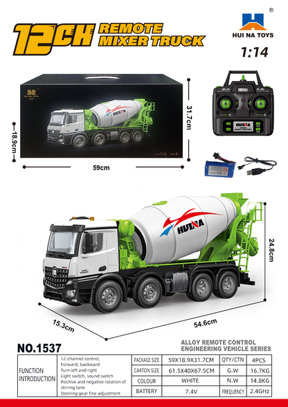 Huina 1537 PRO 1:14 Alloy RC Cement Mixer Truck