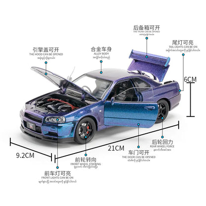 Nissan Skyline Gtr 34 Scale Model Diecast Metalcar - All Size