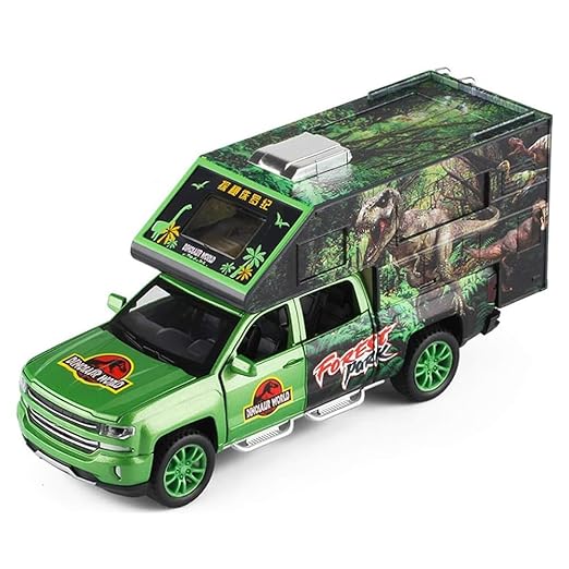 Jurassic Dinosaurs World Die Cast Metal Car 1:32 Diecast Car Model Transport Truck Light Sound Openable Door Pull Back  [SIZE:-20.5CM*9.5CM*6.3CM]