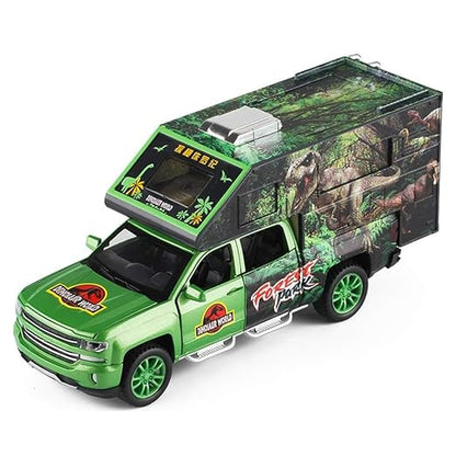 Jurassic Dinosaurs World Die Cast Metal Car 1:32 Diecast Car Model Transport Truck Light Sound Openable Door Pull Back  [SIZE:-20.5CM*9.5CM*6.3CM]