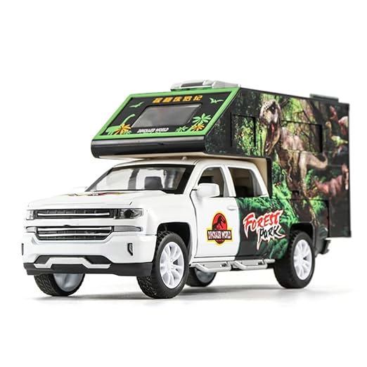 Jurassic Dinosaurs World Die Cast Metal Car 1:32 Diecast Car Model Transport Truck Light Sound Openable Door Pull Back  [SIZE:-20.5CM*9.5CM*6.3CM]