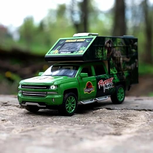 Jurassic Dinosaurs World Die Cast Metal Car 1:32 Diecast Car Model Transport Truck Light Sound Openable Door Pull Back  [SIZE:-20.5CM*9.5CM*6.3CM]