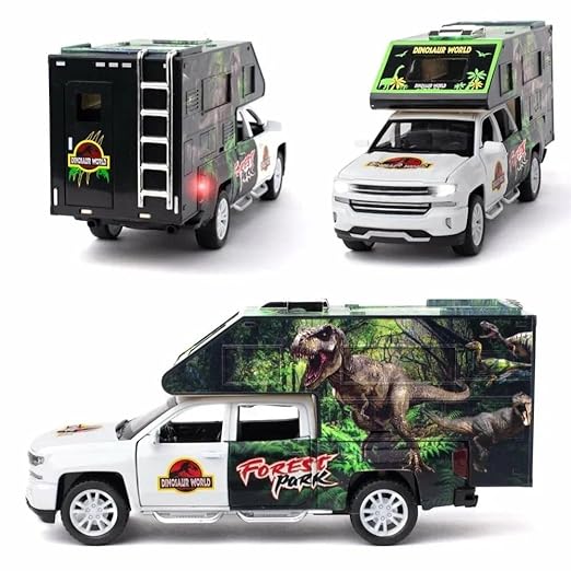 Jurassic Dinosaurs World Die Cast Metal Car 1:32 Diecast Car Model Transport Truck Light Sound Openable Door Pull Back  [SIZE:-20.5CM*9.5CM*6.3CM]