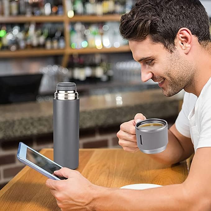 Premium Stainless Steel Thermo 500ml Vacuum Insulated Bottle Water Flask Gift Set with Two Cups Hot & Cold
