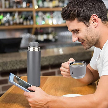 Premium Stainless Steel Thermo 500ml Vacuum Insulated Bottle Water Flask Gift Set with Two Cups Hot & Cold