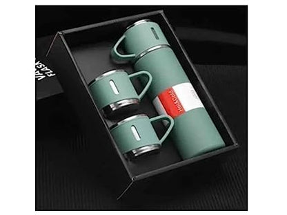 Premium Stainless Steel Thermo 500ml Vacuum Insulated Bottle Water Flask Gift Set with Two Cups Hot & Cold